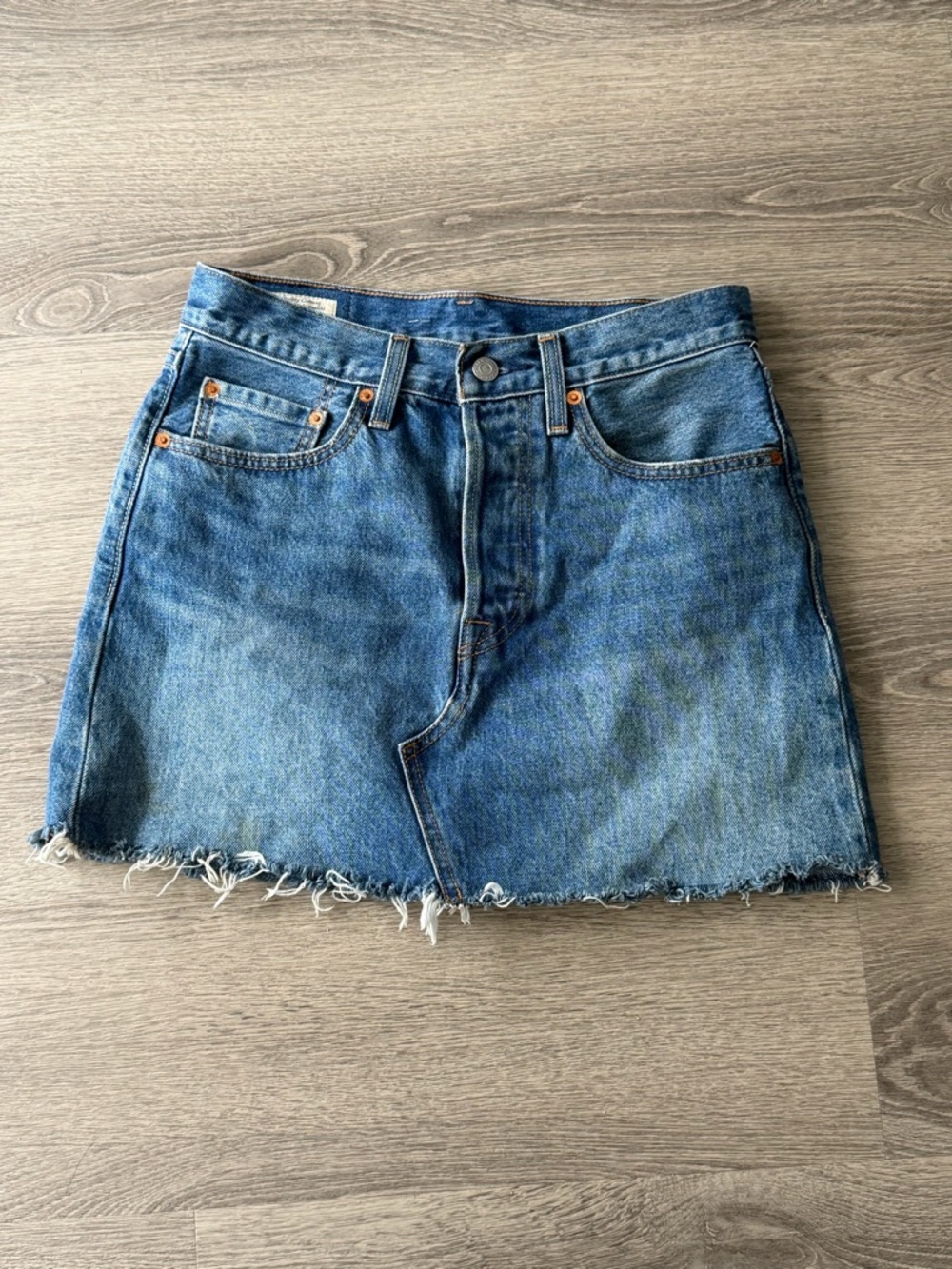 Classic Blue Denim Mini Skirt with Frayed Hem